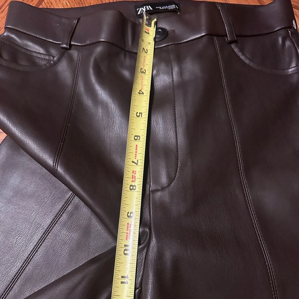 Zara Dark Brown high waisted faux Leather Pants size small